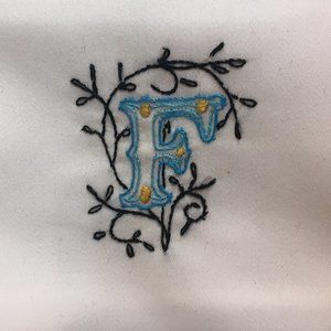 Hand Embroidered Monogram Letter “F” Standard
